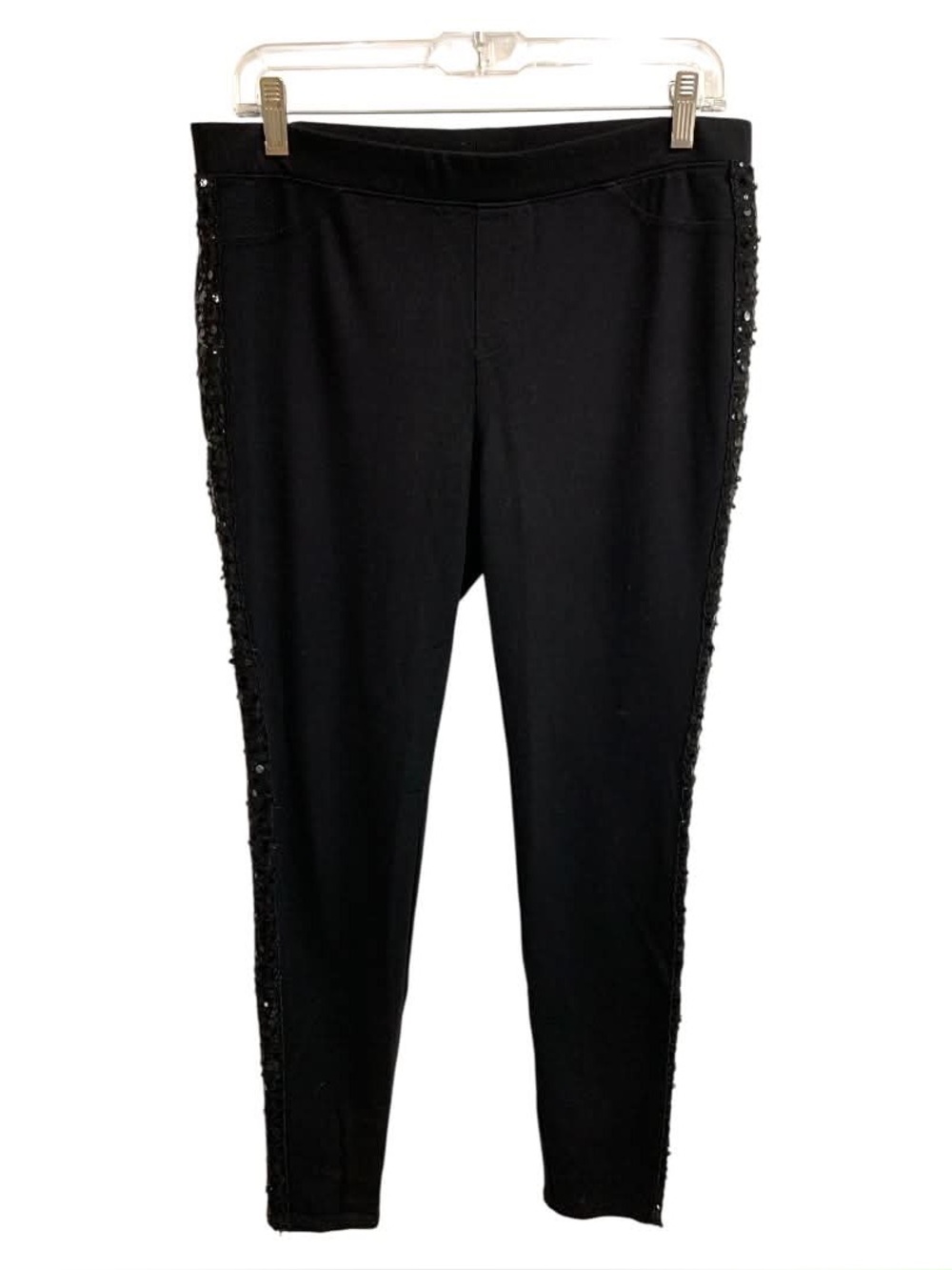 HUE Black Sequin Side-Trim Leggings Size L